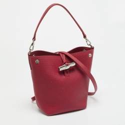 Pre Owned Longchamp Le Roseau Red Leather Hobo