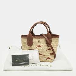 مملوكة مسبقًا Longchamp Le Panier Pliage XS Brown/Natural Raffia Basket Tote