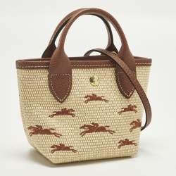 مملوكة مسبقًا Longchamp Le Panier Pliage XS Brown/Natural Raffia Basket Tote