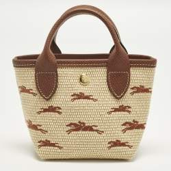مملوكة مسبقًا Longchamp Le Panier Pliage XS Brown/Natural Raffia Basket Tote