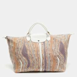 Pre Owned Longchamp Le Pliage Large Multicolor Bamboo Print Canvas Tote