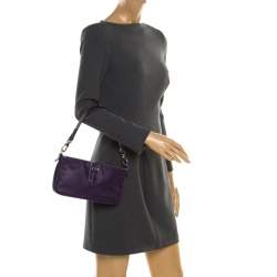 Pre Owned Longchamp Purple Leather Shoulder Bag