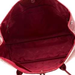 Pre Owned Longchamp Red Croc Embossed Leather Roseau Tote