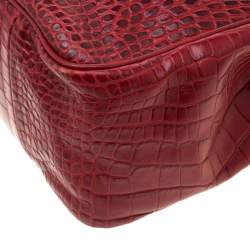 Pre Owned Longchamp Red Croc Embossed Leather Roseau Tote