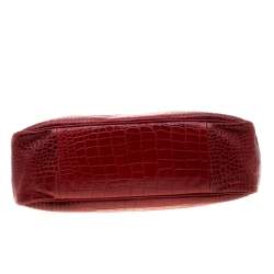 Pre Owned Longchamp Red Croc Embossed Leather Roseau Tote