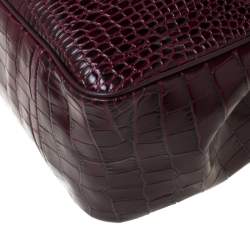 Pre Owned Longchamp Burgundy Crocodile Embossed Leather Roseau Tote