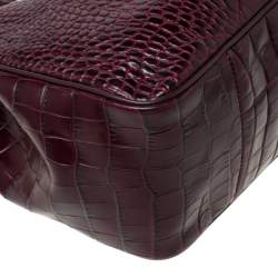 Pre Owned Longchamp Burgundy Crocodile Embossed Leather Roseau Tote