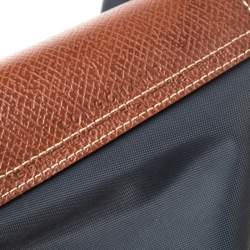 Longchamp Dark Grey Nylon and Leather Medium Le Pliage Tote