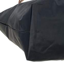 Longchamp Dark Grey Nylon and Leather Medium Le Pliage Tote