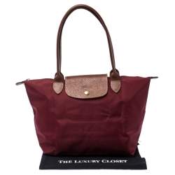 Pre Owned Longchamp Burgundy Nylon Small Le Pliage Tote