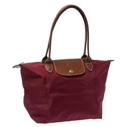 Pre Owned Longchamp Burgundy Nylon Small Le Pliage Tote