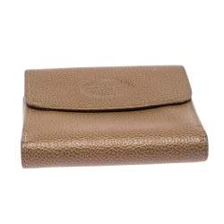 Pre Owned Longchamp Beige Leather Flap Compact Wallet