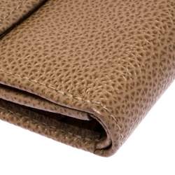 Pre Owned Longchamp Beige Leather Flap Compact Wallet