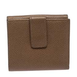 Pre Owned Longchamp Beige Leather Flap Compact Wallet