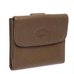 Pre Owned Longchamp Beige Leather Flap Compact Wallet