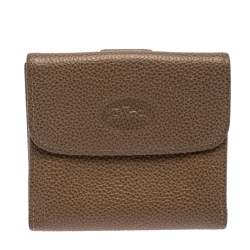 Pre Owned Longchamp Beige Leather Flap Compact Wallet