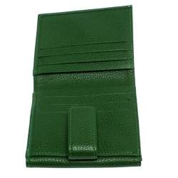 Pre Owned Longchamp Green Leather Flap Compact Wallet
