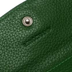 Pre Owned Longchamp Green Leather Flap Compact Wallet