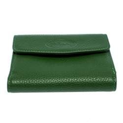 Pre Owned Longchamp Green Leather Flap Compact Wallet