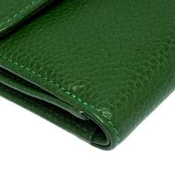 Pre Owned Longchamp Green Leather Flap Compact Wallet