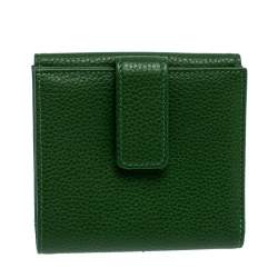 Pre Owned Longchamp Green Leather Flap Compact Wallet