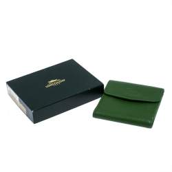 Pre Owned Longchamp Green Leather Flap Compact Wallet