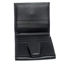Longchamp Metallic Grey Leather Flap Button Compact Wallet