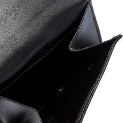 Longchamp Metallic Grey Leather Flap Button Compact Wallet