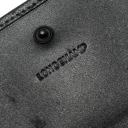 Longchamp Metallic Grey Leather Flap Button Compact Wallet