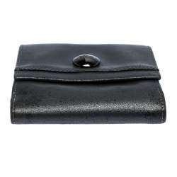 Longchamp Metallic Grey Leather Flap Button Compact Wallet