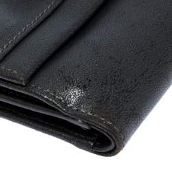 Longchamp Metallic Grey Leather Flap Button Compact Wallet