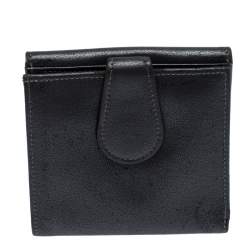 Longchamp Metallic Grey Leather Flap Button Compact Wallet