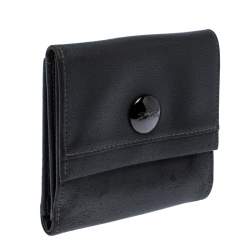 Longchamp Metallic Grey Leather Flap Button Compact Wallet