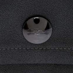 Longchamp Metallic Grey Leather Flap Button Compact Wallet