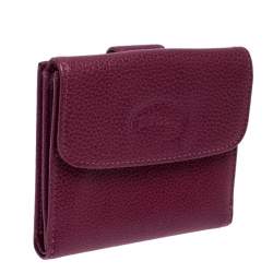 Longchamp Magenta Leather Flap Compact Wallet