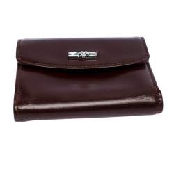 Longchamp Maroon Leather Roseau Compact Wallet