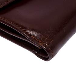 Longchamp Maroon Leather Roseau Compact Wallet