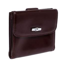 Longchamp Maroon Leather Roseau Compact Wallet