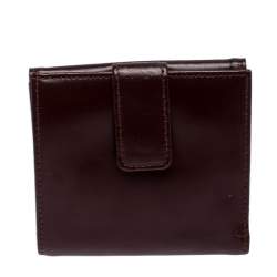 Longchamp Maroon Leather Roseau Compact Wallet