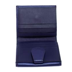 Longchamp Purple Leather Flap Button Compact Wallet