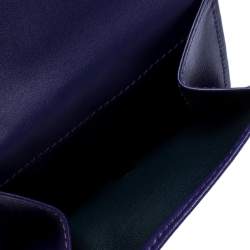 Longchamp Purple Leather Flap Button Compact Wallet