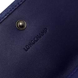 Longchamp Purple Leather Flap Button Compact Wallet