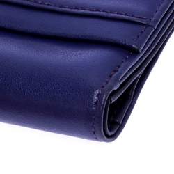 Longchamp Purple Leather Flap Button Compact Wallet