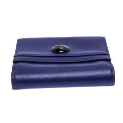 Longchamp Purple Leather Flap Button Compact Wallet