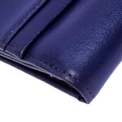 Longchamp Purple Leather Flap Button Compact Wallet