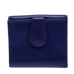 Longchamp Purple Leather Flap Button Compact Wallet