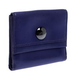 Longchamp Purple Leather Flap Button Compact Wallet