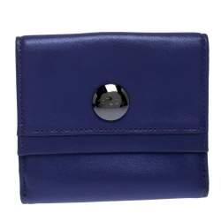 Longchamp Purple Leather Flap Button Compact Wallet