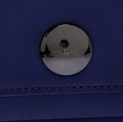 Longchamp Purple Leather Flap Button Compact Wallet
