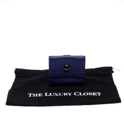 Longchamp Purple Leather Flap Button Compact Wallet